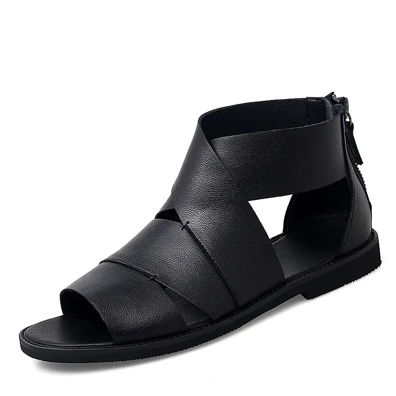 Men’s Korean Style Leather Sandals – Trendy Comfortable Summer Slip-On Sandals