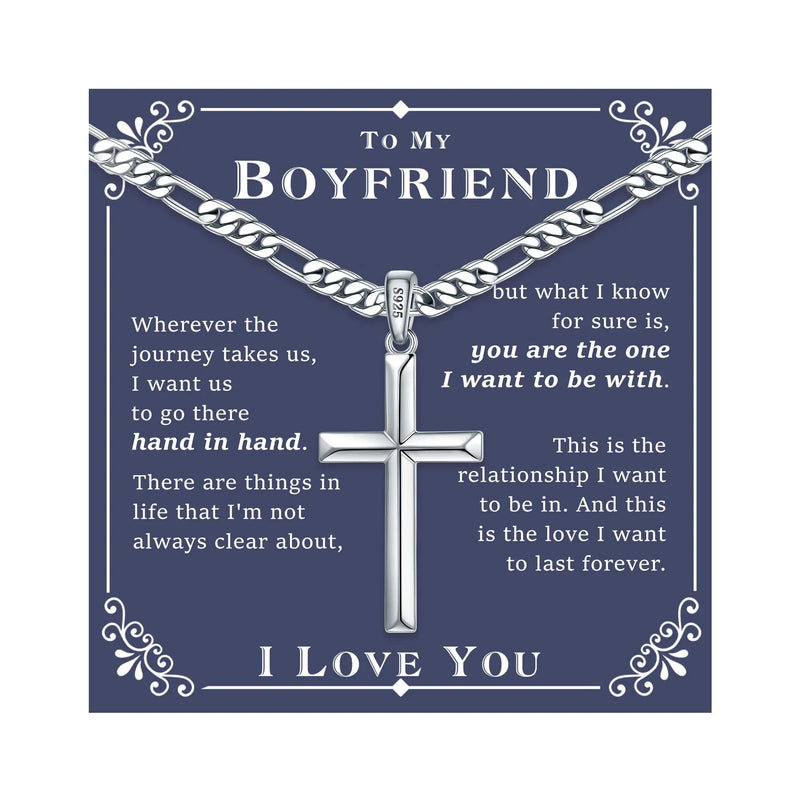Silver Cross Faith Necklace for Men 925 Sterling 22 Inch