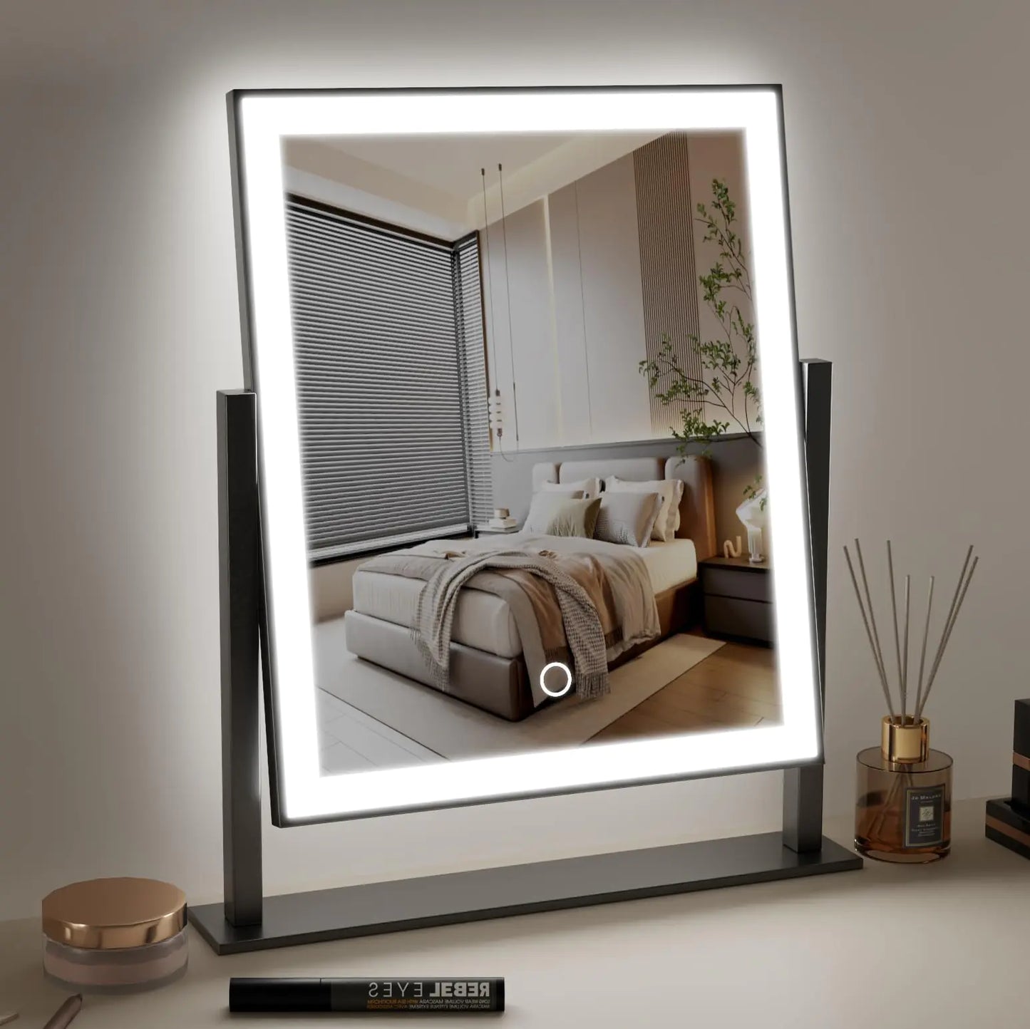 Starlight Hollywood Touch Vanity Mirror with Smart Dimming Lights (12in Black)