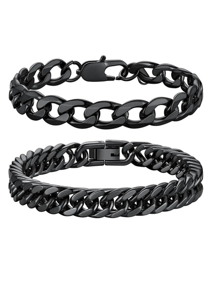 Stainless Sleek Cuban Bracelets Pair for Men and Women