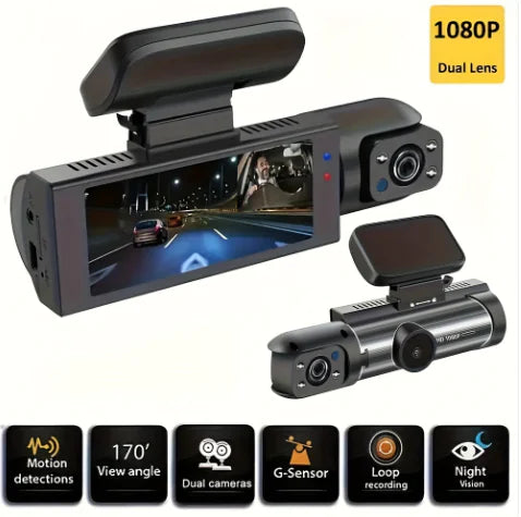 360° Dual Camera Dash Cam – 1080p HD Front & Inside Recording with Night Vision