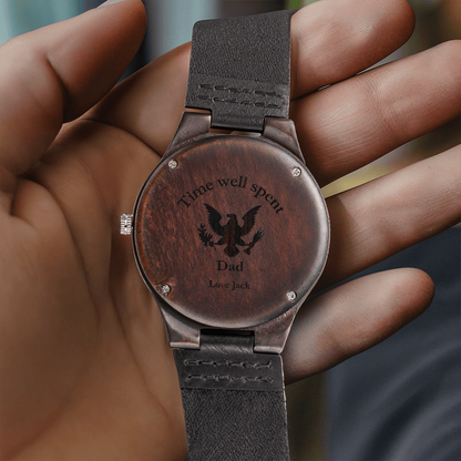 Personalized Engraved Wooden Watch – Custom Image & Message Gift for Him