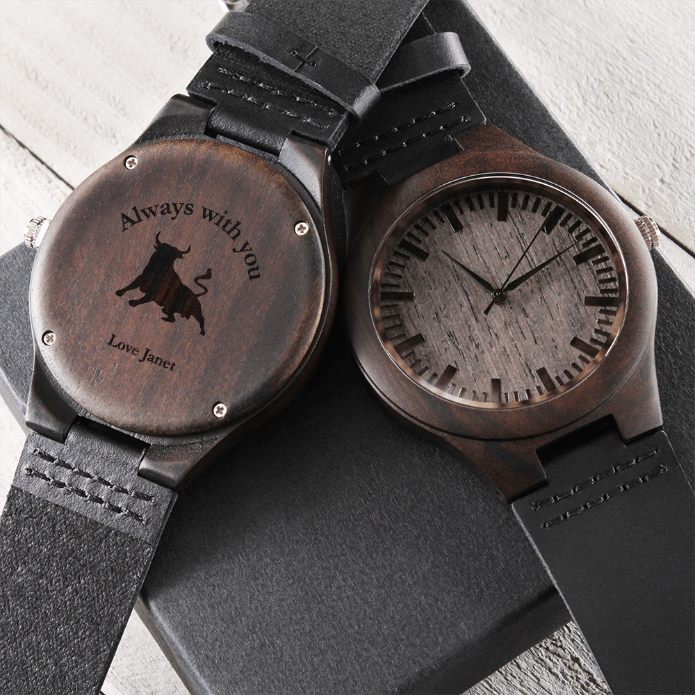 Personalized Engraved Wooden Watch – Custom Image & Message Gift for Him
