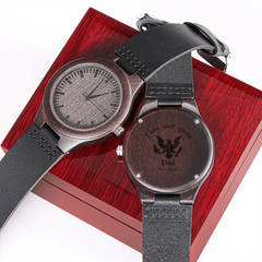 Personalized Engraved Wooden Watch – Custom Image & Message Gift for Him