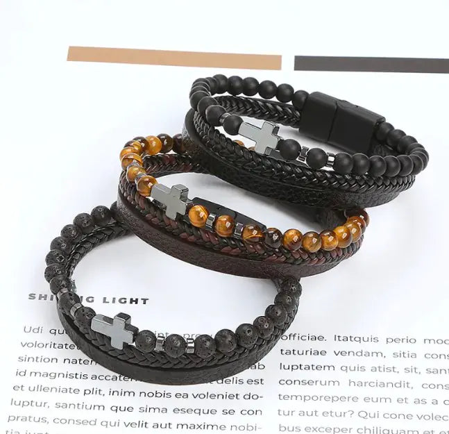 Tiger Eye Cross Charm Bracelet