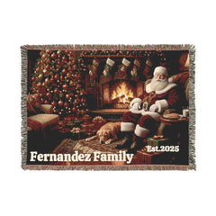 Personalized Christmas Woven Blanket: Heirloom Santa Fireplace Throw
